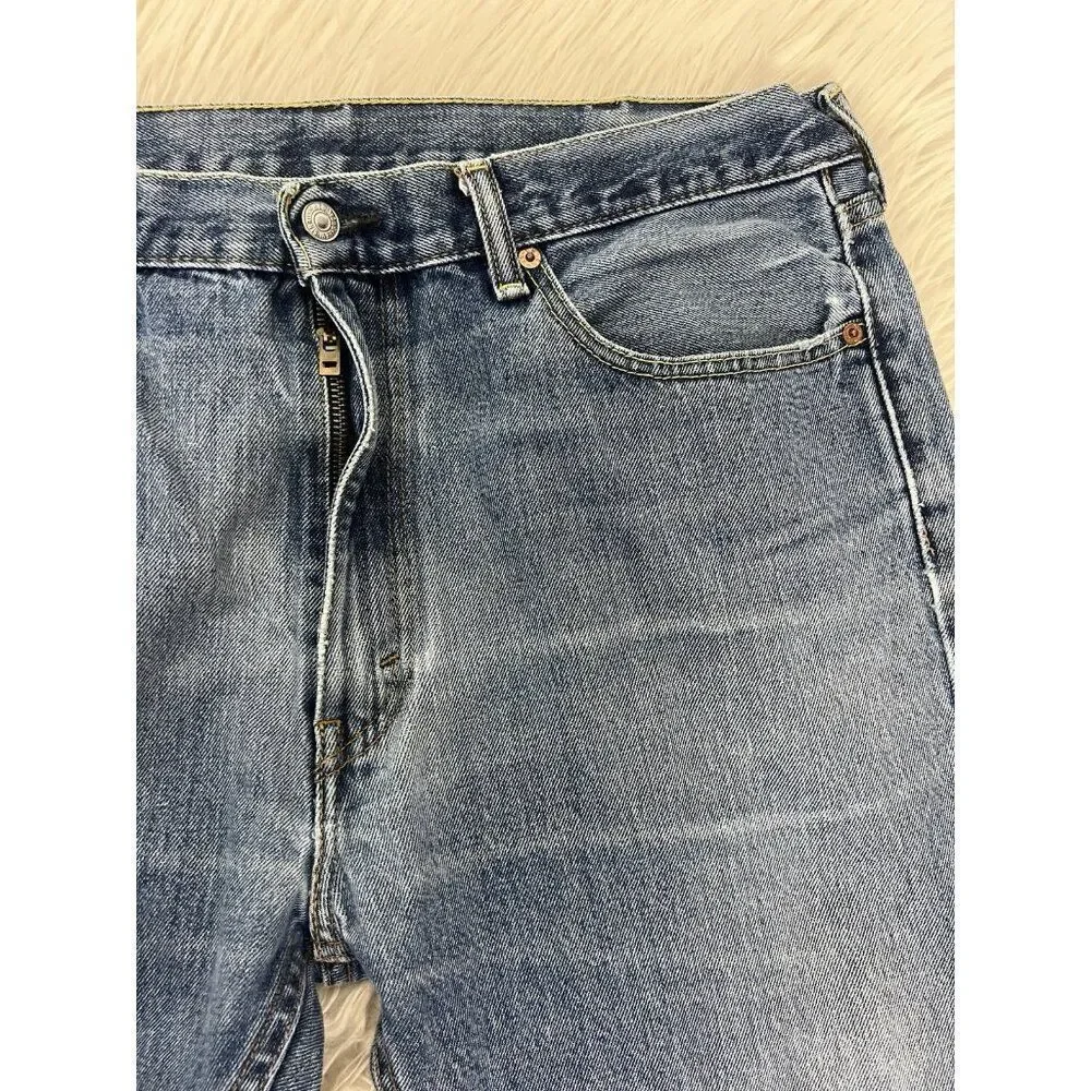 Levis 505 Jeans Mens Light Wash Denim Regular Fit Straight Ripped 38X32